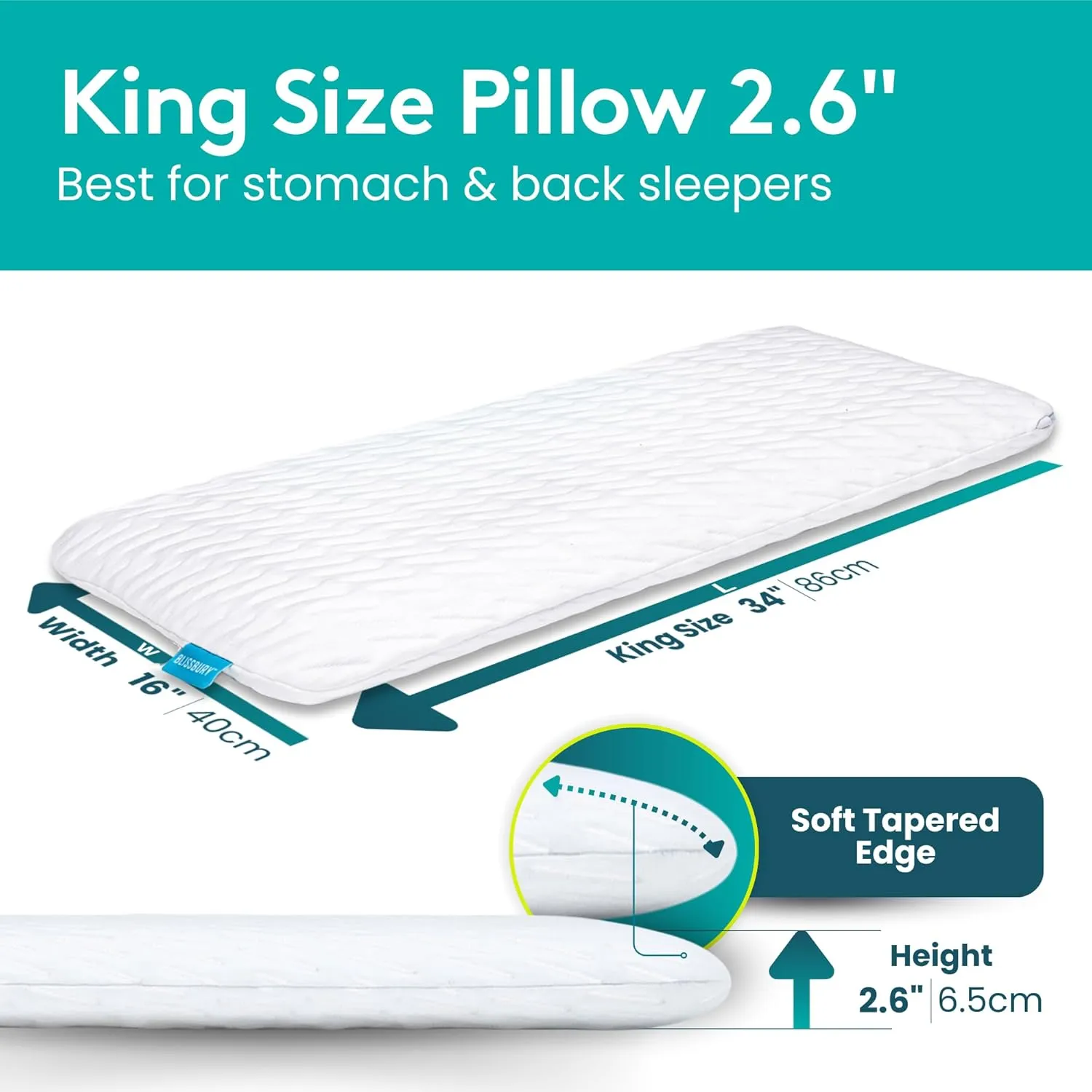BLISSBURY King Size 2.6 Inch Ultra Thin Pillow for Sleeping | Premium Memory Foam Flat Pillow | Back & Stomach Sleeping Pillow | Certified Foam for Neck and Back Support | Removable Pillow Case