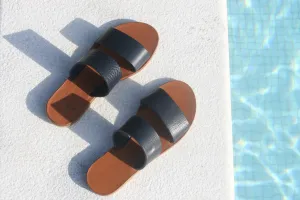 Blue - Camel Sole - Two-Strap Sandals