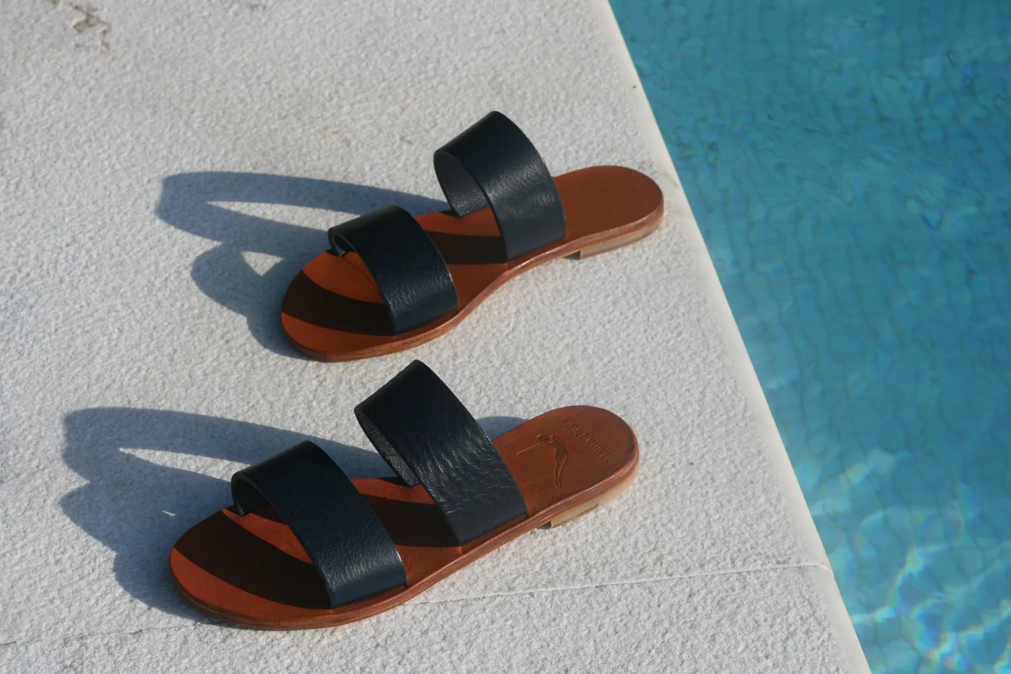 Blue - Camel Sole - Two-Strap Sandals