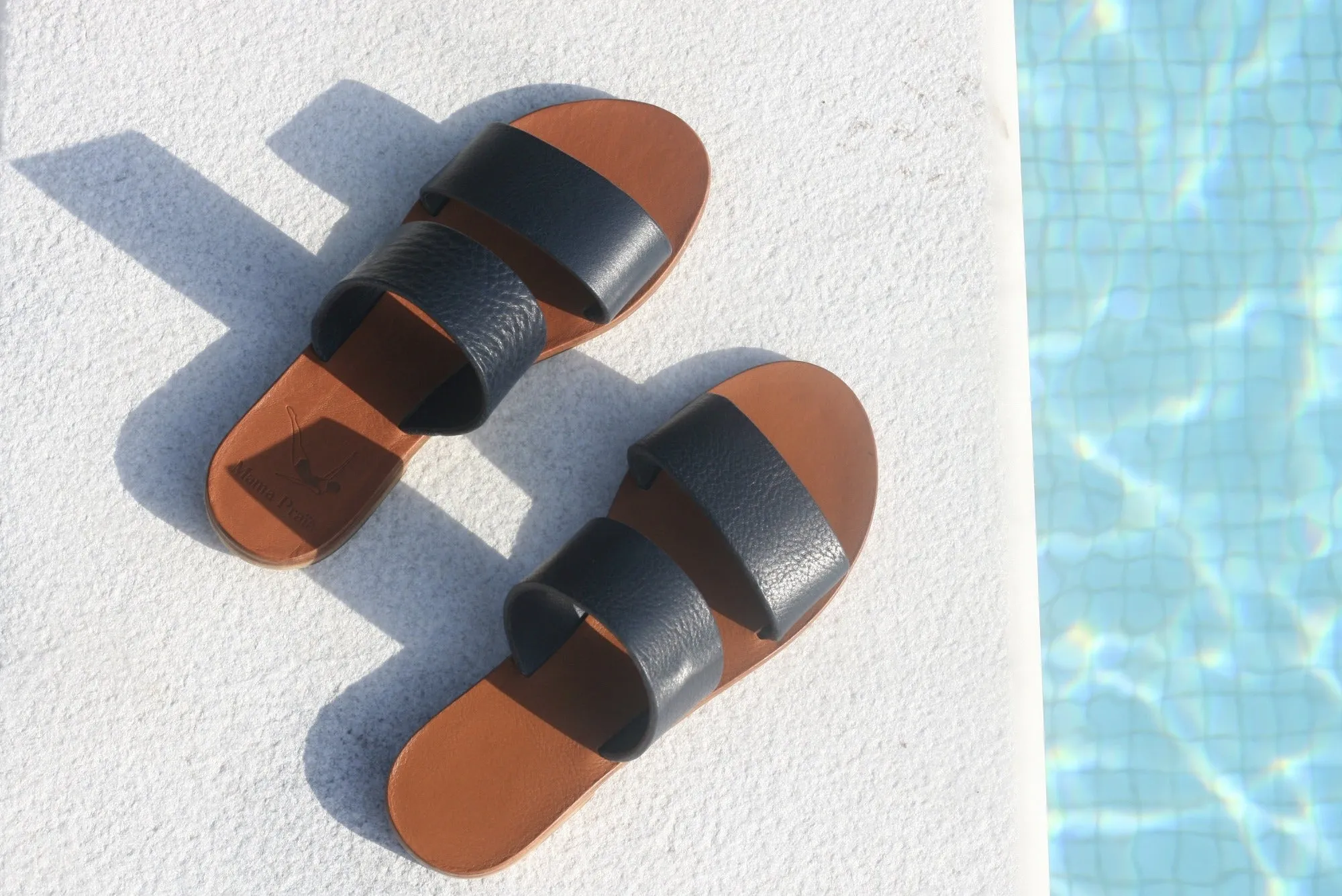 Blue - Camel Sole - Two-Strap Sandals