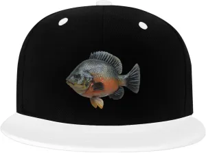 Bluegill Fish Color-Block Flat Brim Snapback Cap for Men & Women, Adjustable Hip-Hop Hat White