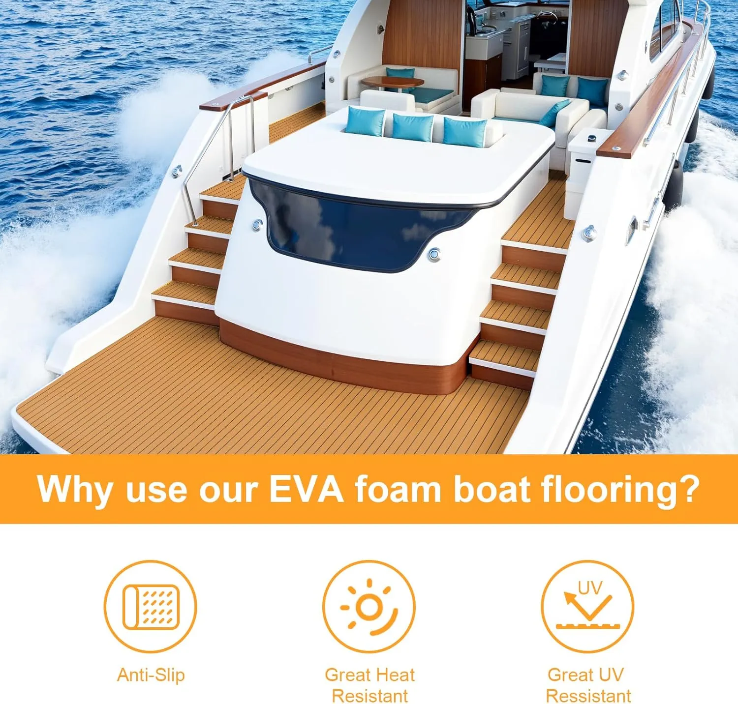 Boat Flooring EVA Foam Boat Decking 94" x70''/56''/45"/35" Non-Slip Boat Mat Self-Adhesive Foam Boat Deck Flooring Faux Teak Marine Mat for Pontoon Swim Platform Kayak Deck Yacht Jon Boat