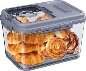 Bread Box Airtight Bread Container for Homemade, Clear Bread Storage for Kitchen Countertop, Time Recording Bread Holder, Bread Keeper with Lid for Toast, Bagel, Donut and Cookies, Grey, L