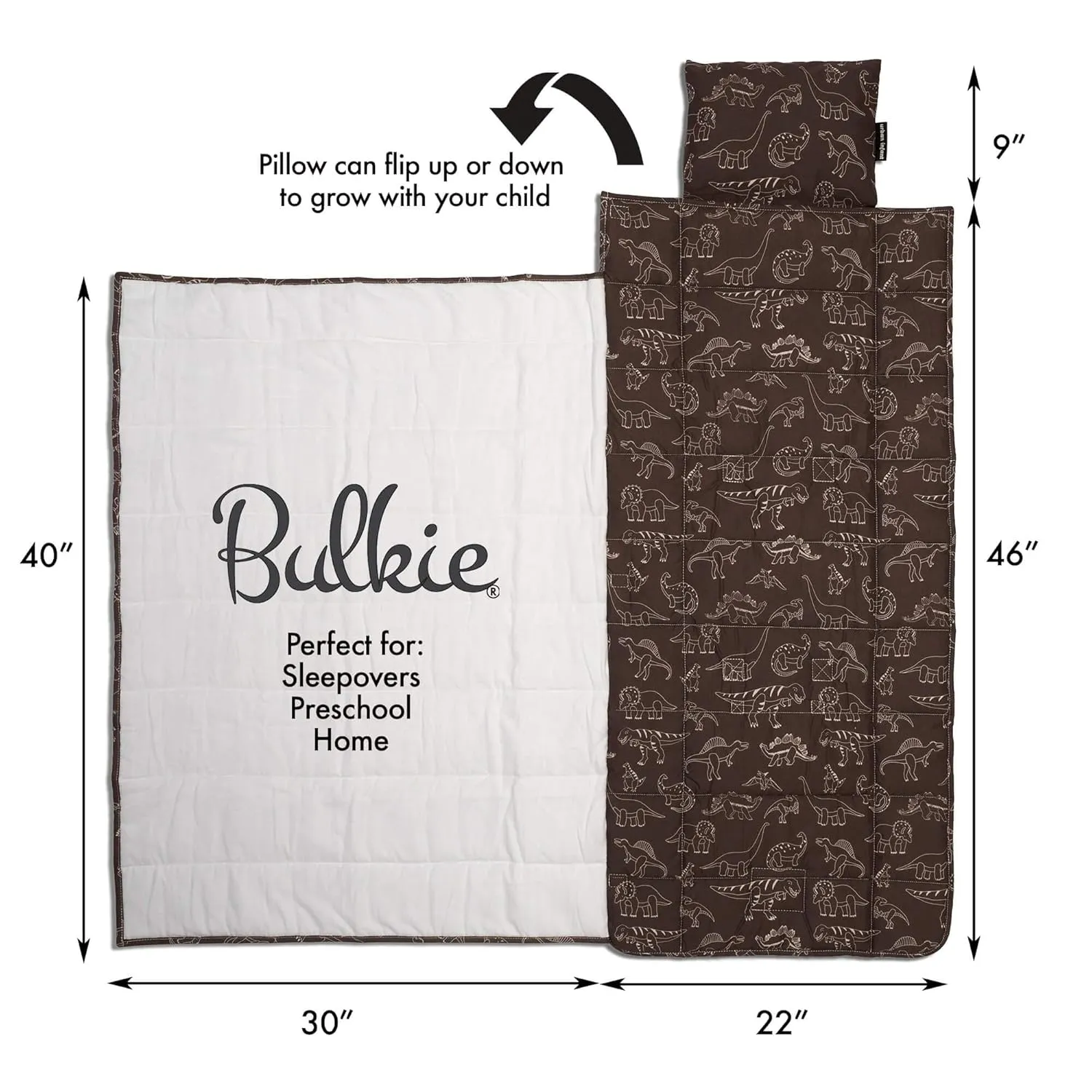 Bulkie Toddler Nap Mat - Sleep Mat for Kids Daycare and Preschool - Folds Up to Carry on Back - Dinosaurs