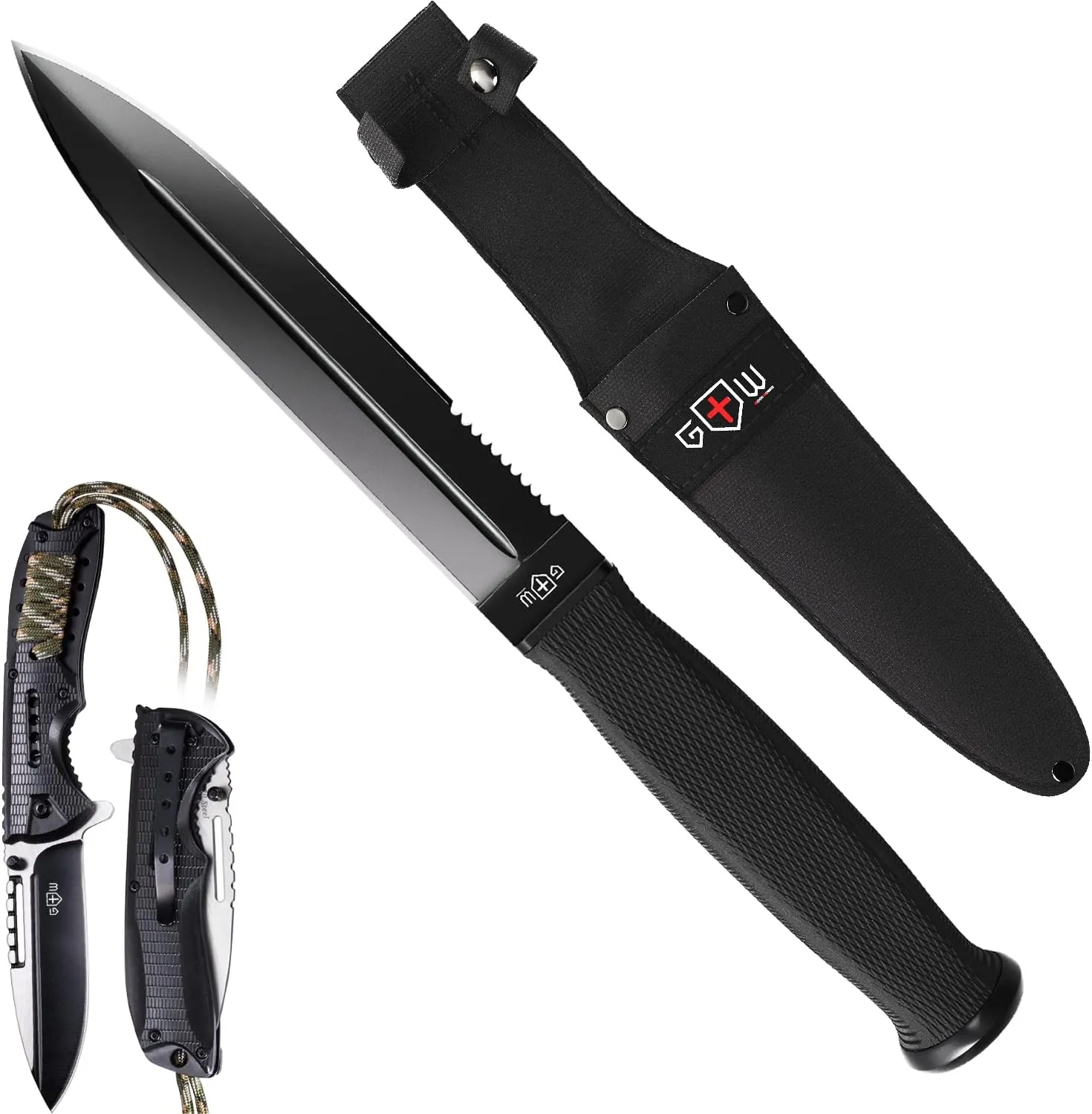 Bundle of 2 Items - Pocket Knife - Survival Military Foldable Knife - Best Outdoor Camping Hunting Bushcraft EDC Folding Knife - Knife with Serrated Blade - Best EDC Survival Camping Hiking Military