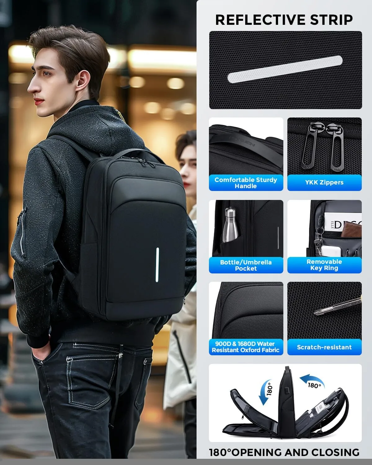 Business Backpack for Men, 15.6 Inch Laptop Backpack with USB Port, Water Resistant Travel Carry on Flight Approved Computer Backpack, Black Mens Laptop Bag for Work/College