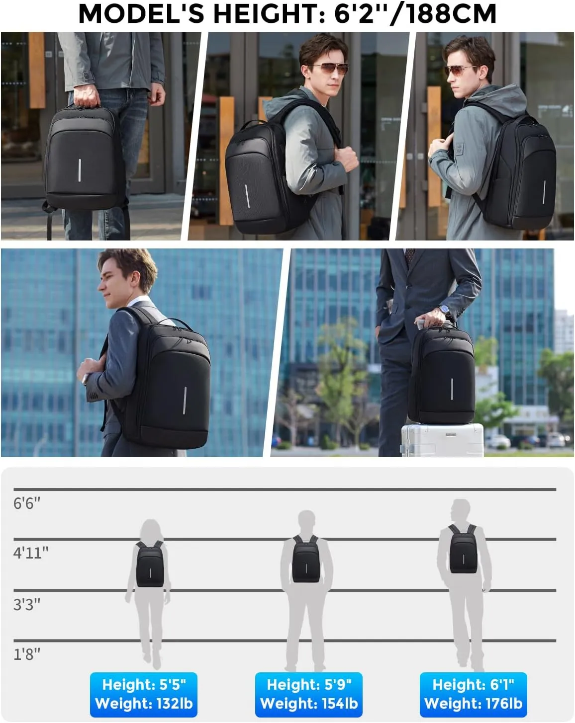 Business Backpack for Men, 15.6 Inch Laptop Backpack with USB Port, Water Resistant Travel Carry on Flight Approved Computer Backpack, Black Mens Laptop Bag for Work/College