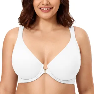 CALVENA Women's Racerback Front Closure Bra Plus Size Full Coverage Underwire Bras