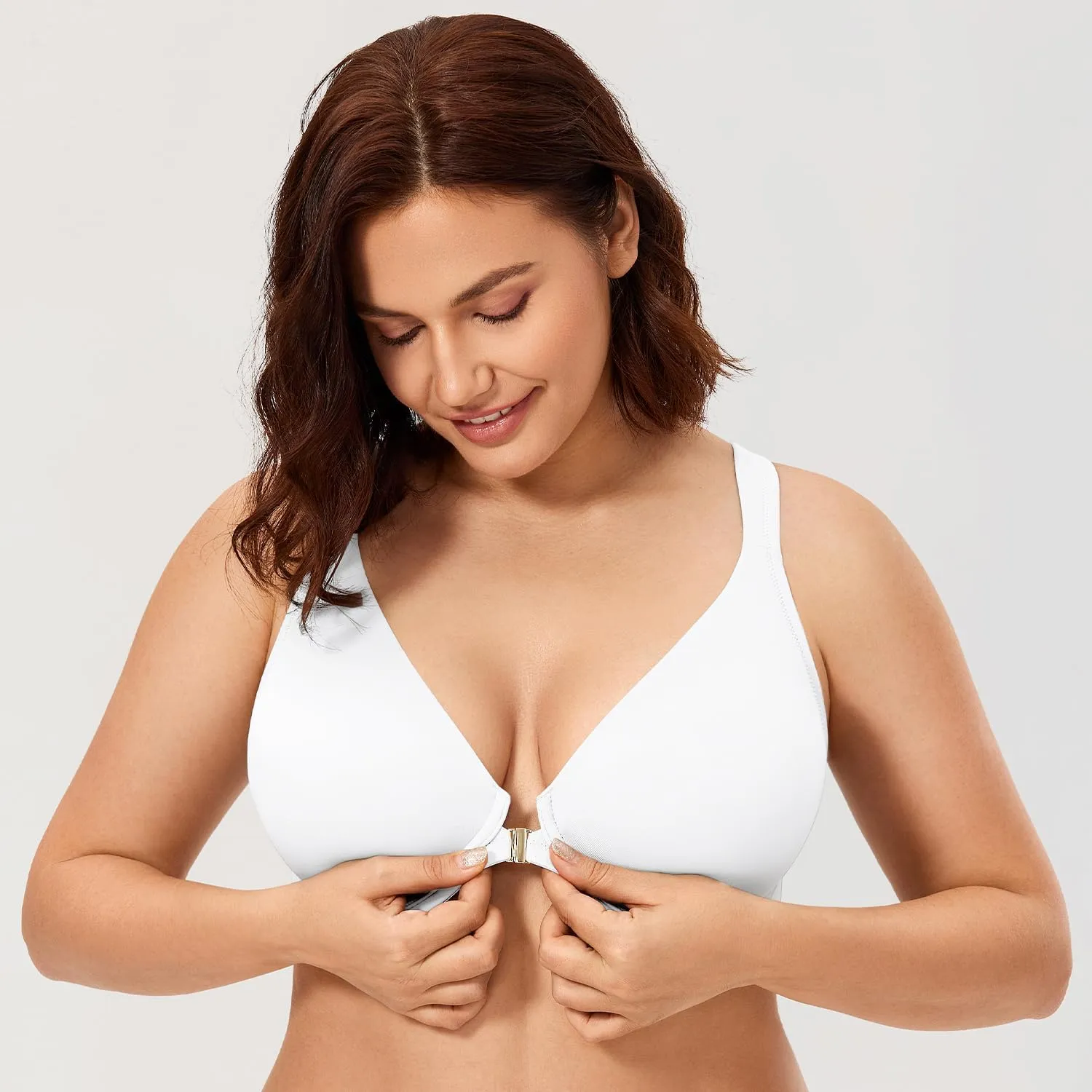 CALVENA Women's Racerback Front Closure Bra Plus Size Full Coverage Underwire Bras