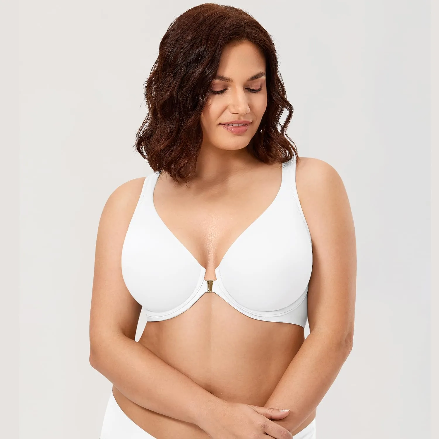 CALVENA Women's Racerback Front Closure Bra Plus Size Full Coverage Underwire Bras