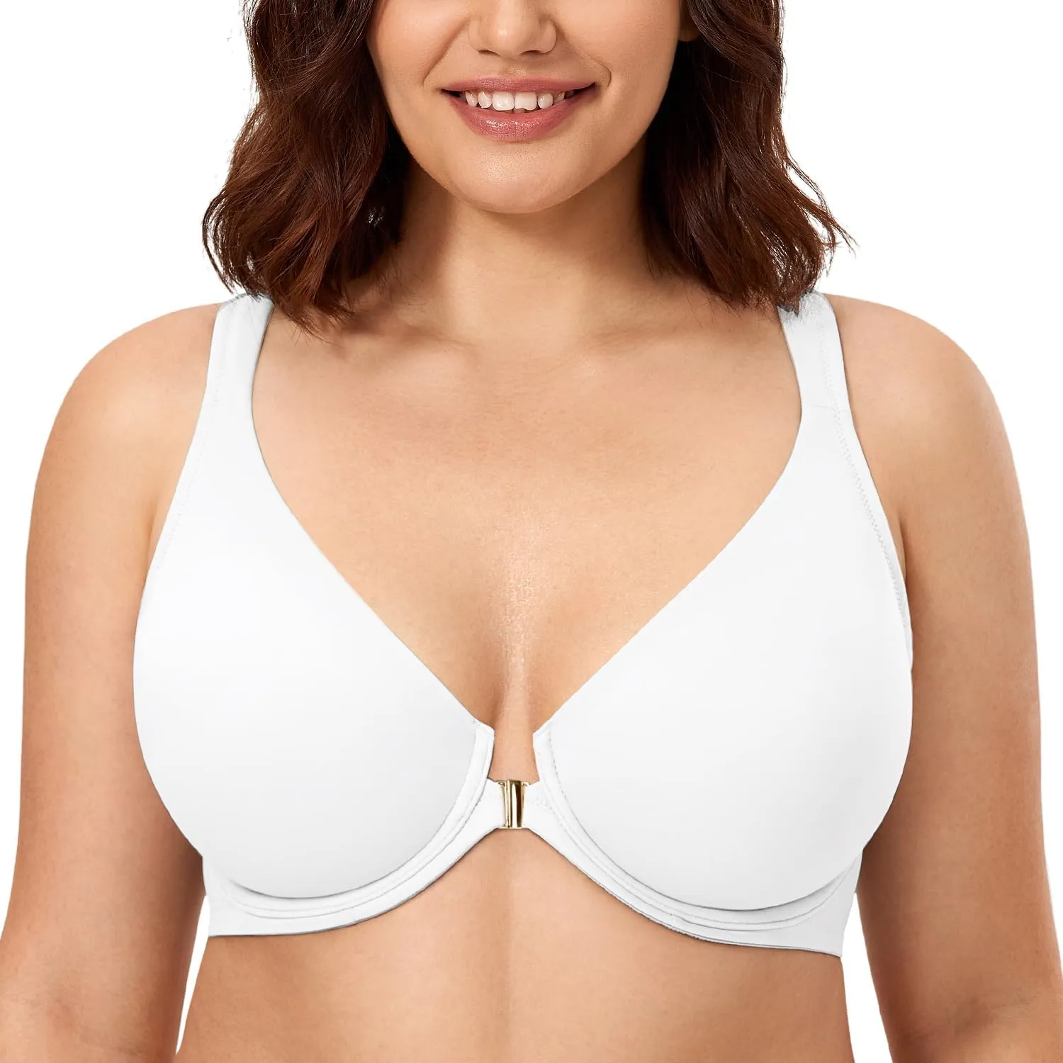 CALVENA Women's Racerback Front Closure Bra Plus Size Full Coverage Underwire Bras