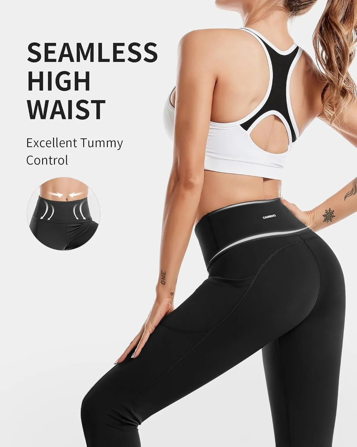 CAMBIVO Yoga Pants with Pockets for Women, High Waisted Women's Workout Leggings, Non See Through and 4 Way Stretch Pants