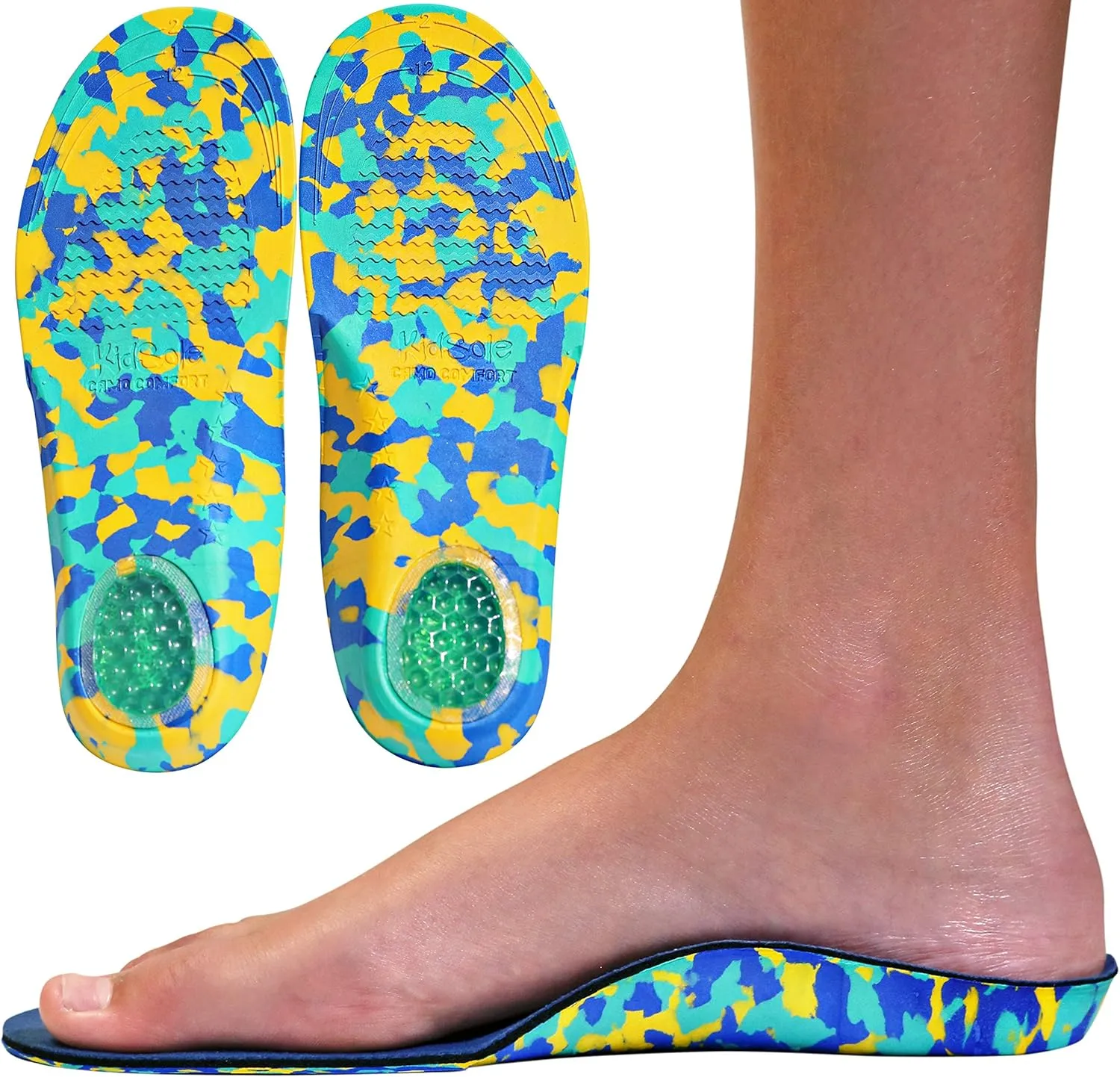 Camo Comfort Childrens Insoles for Kids with Flat Feet Who Need Arch Support by KidSole (Kids Size 12-1.5)