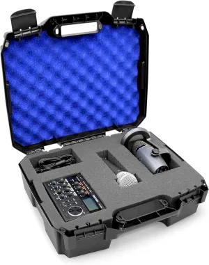 CASEMATIX 17 inch Mobile Podcast Station Travel Case Fits Mixers, Microphones, Laptops and Cables with Dual Customizable Foam Layers - Case Only with Blue Foam