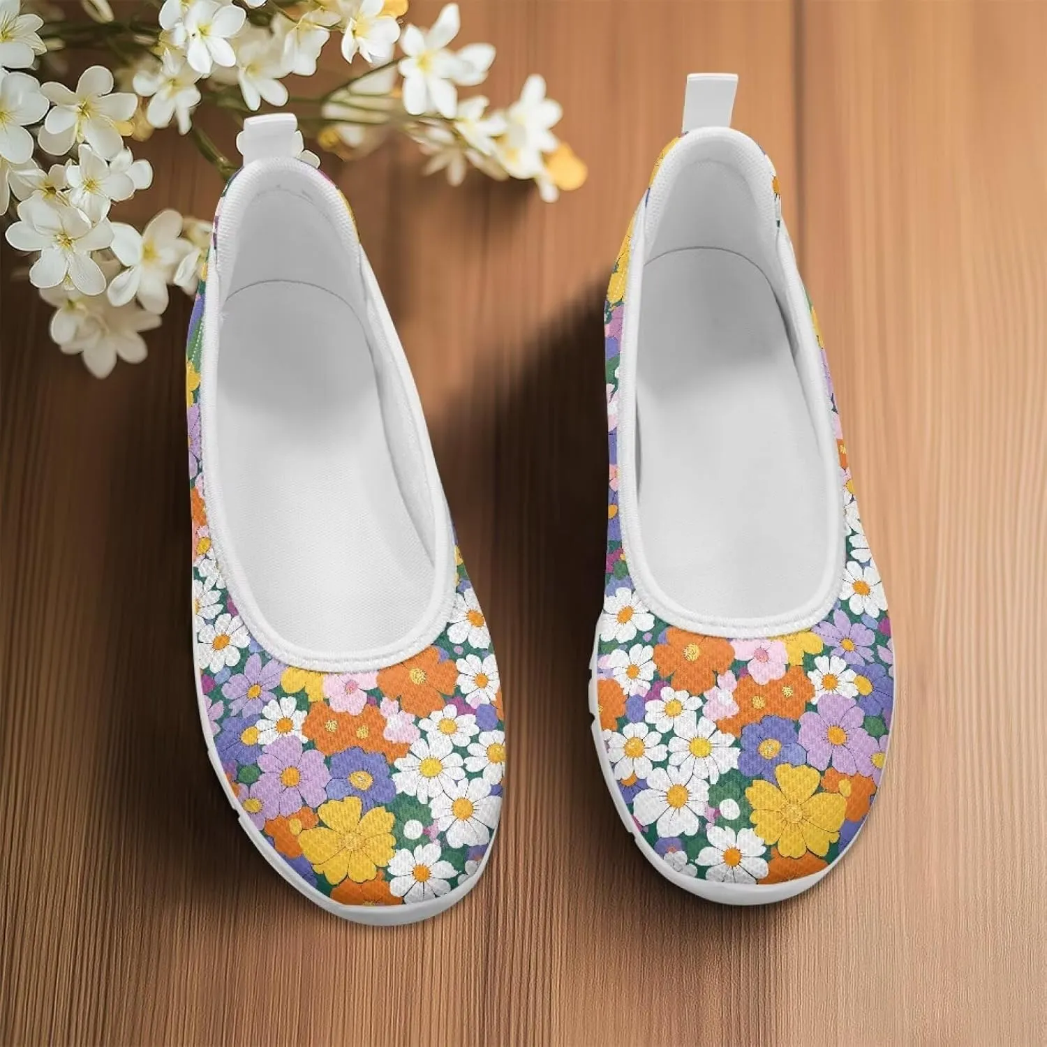 Casual Shoes for Women Slip On Comfortable Loafers Lightweight Wide Toe Art Printed Low-top Travel Walking Shoes SizeUS 6-11