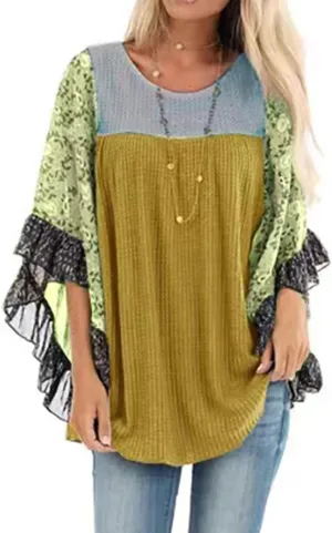 CASURESS Womens Floral Printed 3 4 Sleeve Shirt Batwing Loose Tops Blouses Pullover