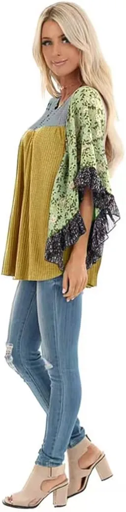CASURESS Womens Floral Printed 3 4 Sleeve Shirt Batwing Loose Tops Blouses Pullover