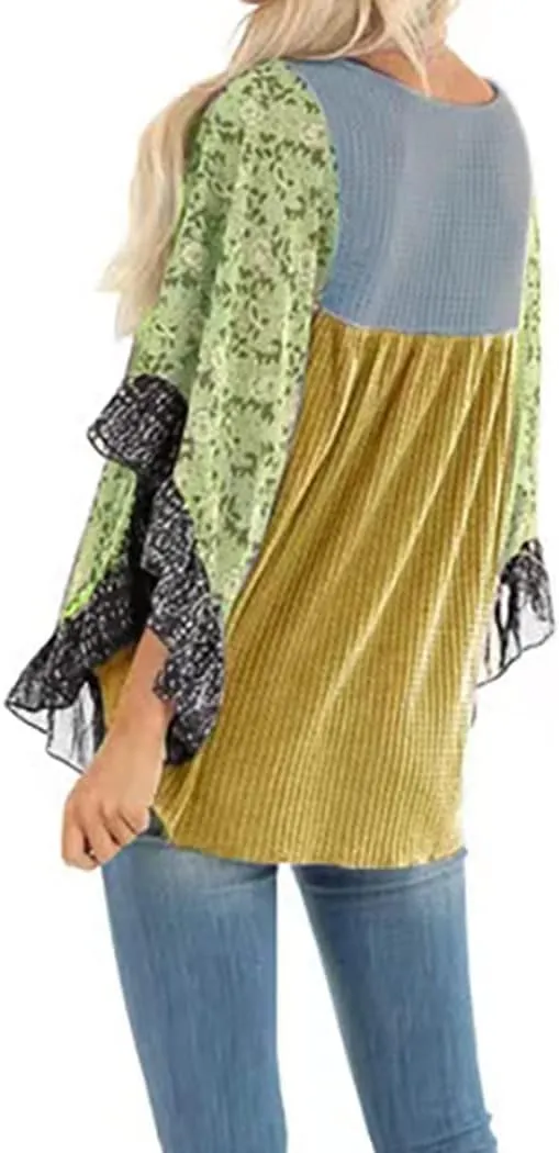 CASURESS Womens Floral Printed 3 4 Sleeve Shirt Batwing Loose Tops Blouses Pullover
