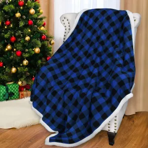 Catalonia Buffalo Plaid Sherpa Throw Blanket, Reversible Soft Warm Comfy Snuggle Micro Fleece Plush Throws for Bed Couch TV, 60x50 inches, Blue Checkered