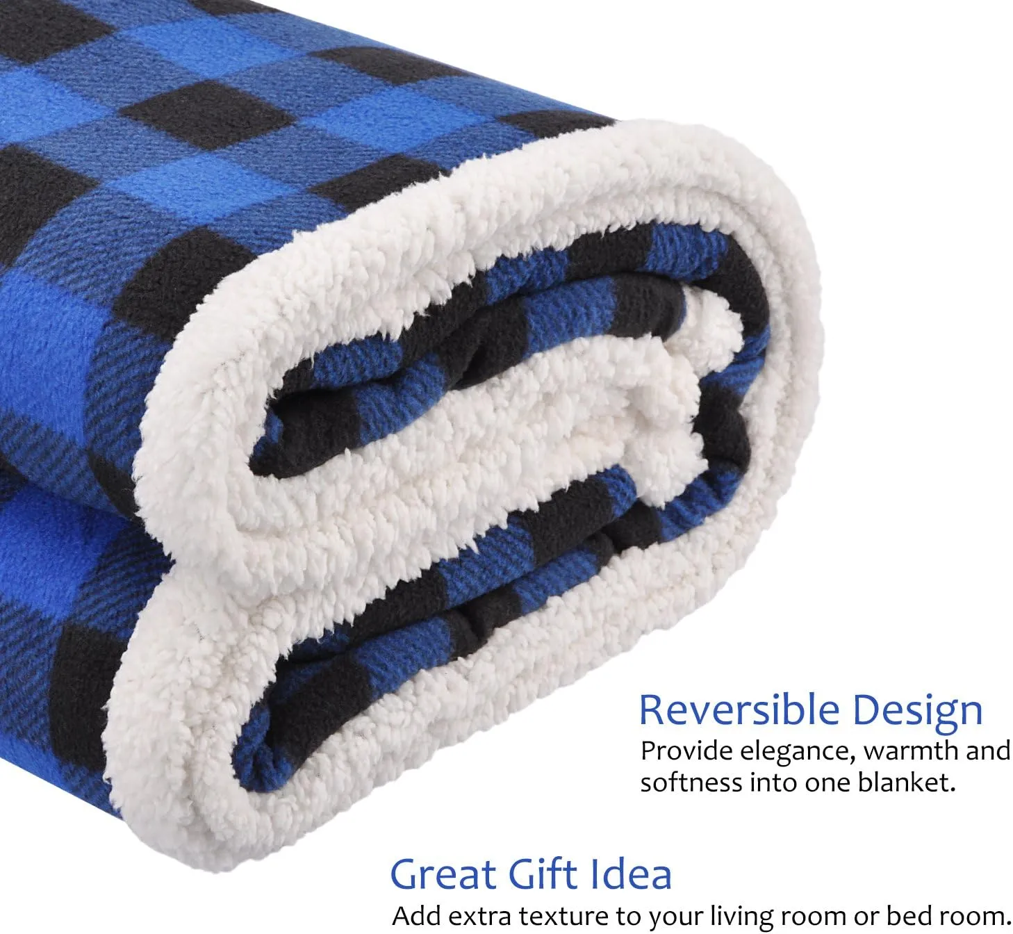 Catalonia Buffalo Plaid Sherpa Throw Blanket, Reversible Soft Warm Comfy Snuggle Micro Fleece Plush Throws for Bed Couch TV, 60x50 inches, Blue Checkered