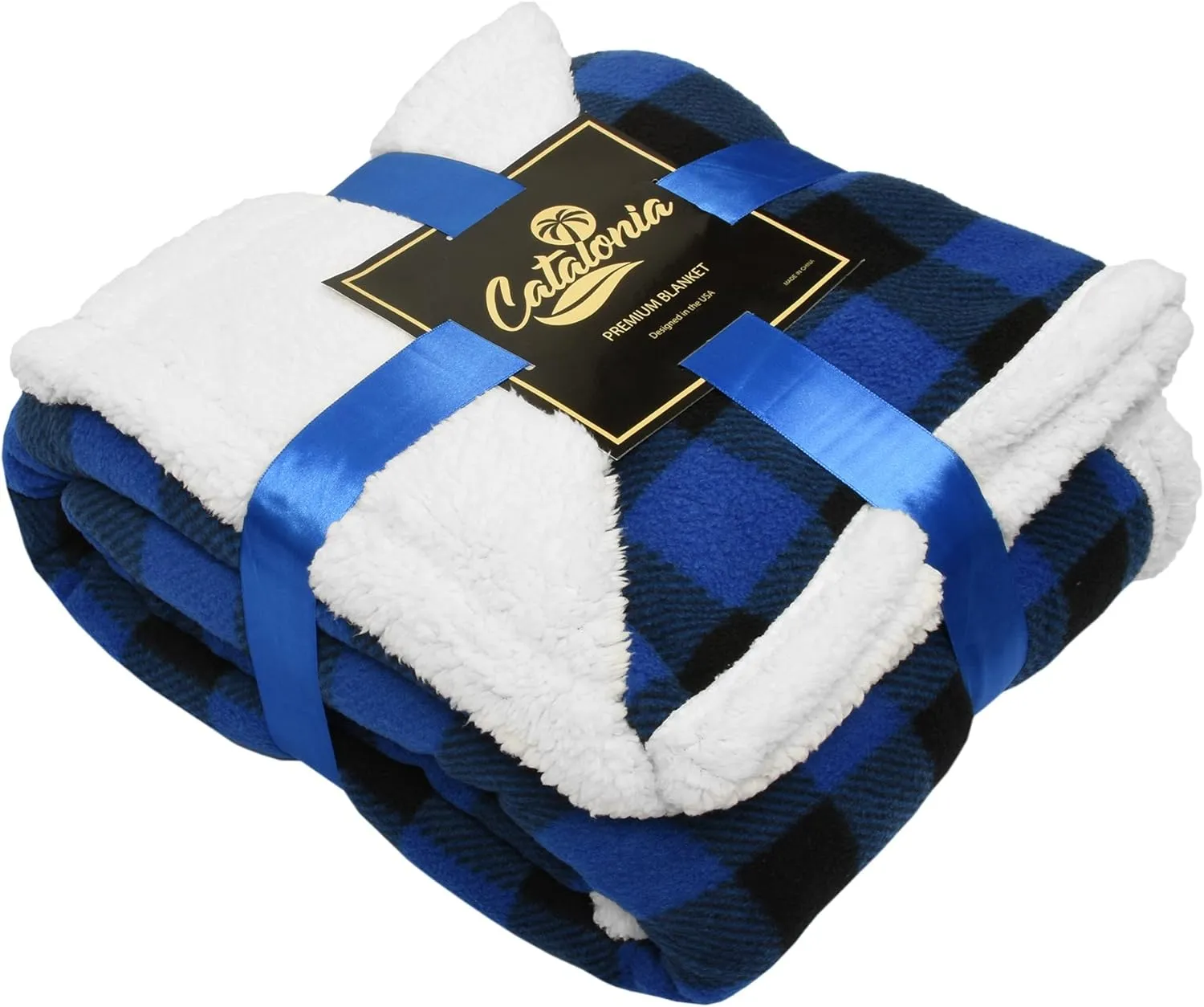 Catalonia Buffalo Plaid Sherpa Throw Blanket, Reversible Soft Warm Comfy Snuggle Micro Fleece Plush Throws for Bed Couch TV, 60x50 inches, Blue Checkered