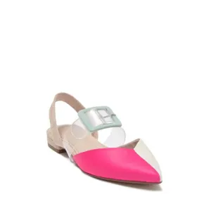 Cecelia Neon Pink Alabaster Pointed Clear Slingback Flat