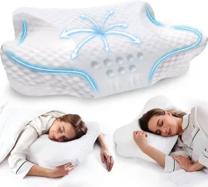 Cervical Neck Pillows with Memory Foam - Neck Pillows for Pain Relief Contour Memory Foam Pillows Ergonomic Neck Support - Adjustable Orthopedic White Bed Pillows for Sleeping