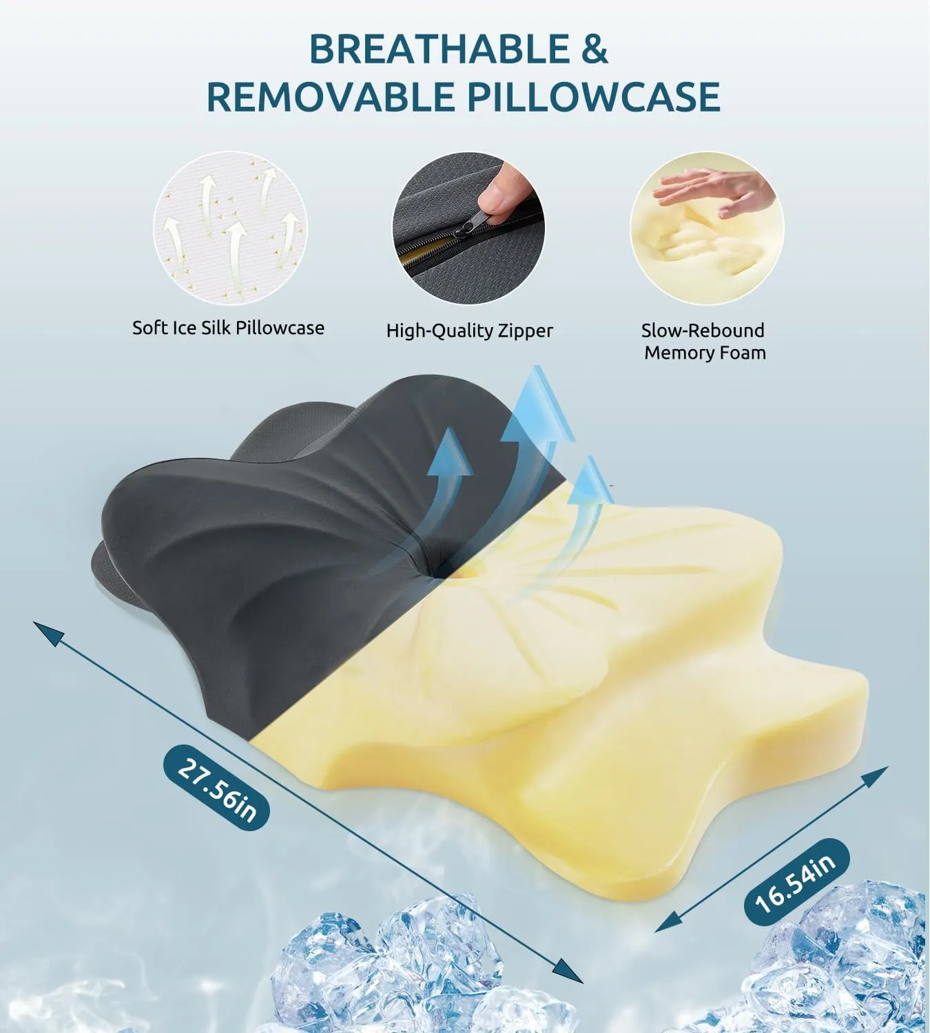 Cervical Pillow for Neck and Shoulder, Ergonomic Contour Memory Foam Pillows for Sleeping, Cooling Neck Support Pillow for Side Back Stomach Sleeper King Size Deep Grey