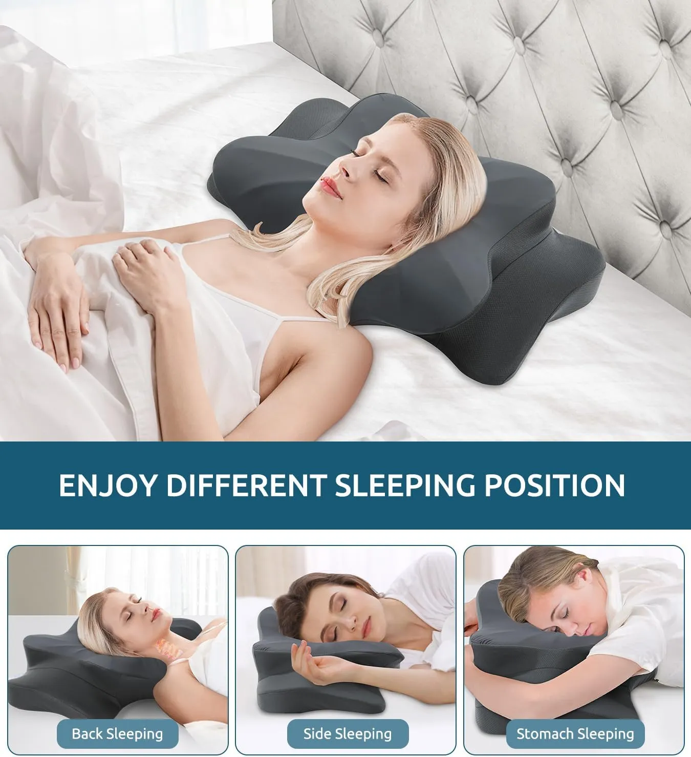 Cervical Pillow for Neck and Shoulder, Ergonomic Contour Memory Foam Pillows for Sleeping, Cooling Neck Support Pillow for Side Back Stomach Sleeper King Size Deep Grey