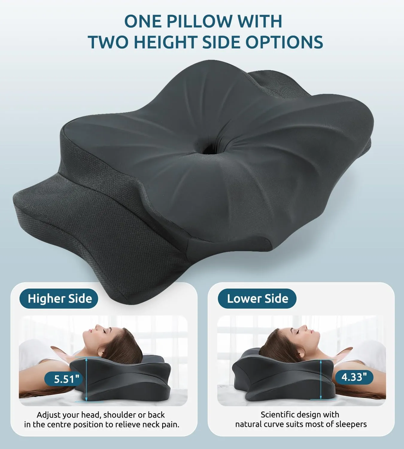 Cervical Pillow for Neck and Shoulder, Ergonomic Contour Memory Foam Pillows for Sleeping, Cooling Neck Support Pillow for Side Back Stomach Sleeper King Size Deep Grey