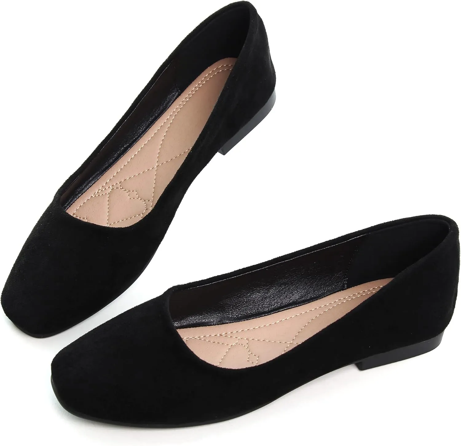 ChaiRong Zhou Women Square Toe Ballets Flats Comfort Slip On Walking Shoes for Driving
