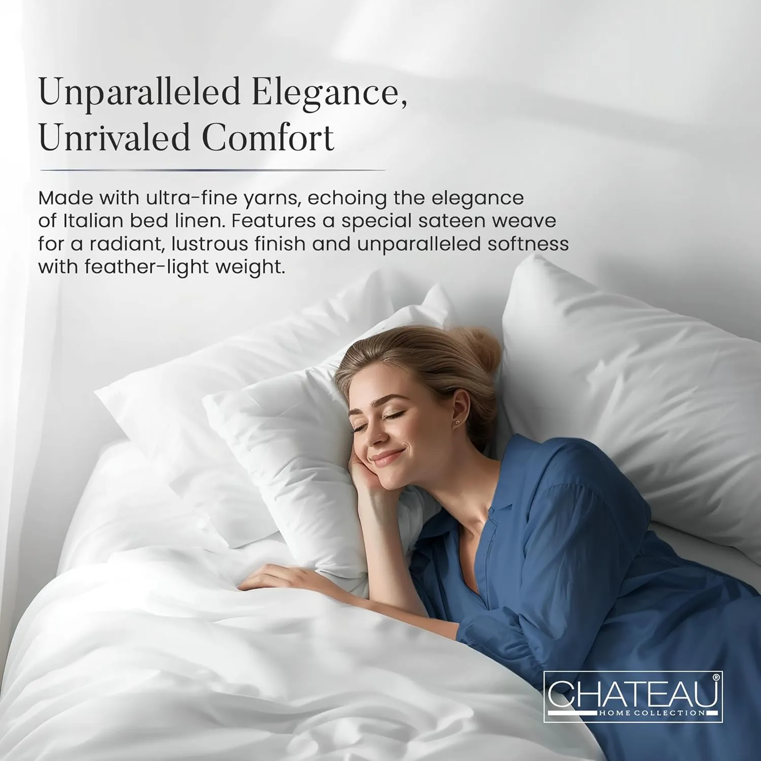 CHATEAU HOME COLLECTION 100% Cotton King Size Sheets Set, 1000 Thread Count, Luxury Hotel Sheets, Soft Sateen Weave, Breathable & Cooling, 4-Piece Set, King Size, White