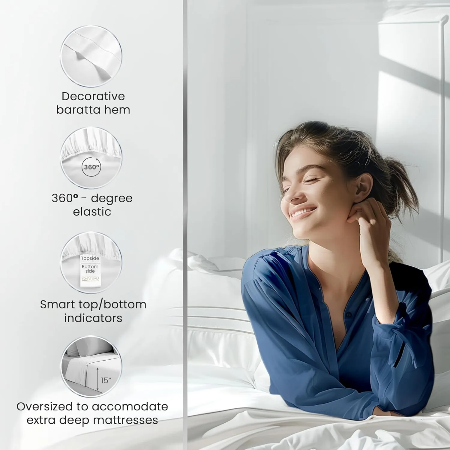 CHATEAU HOME COLLECTION 100% Cotton King Size Sheets Set, 1000 Thread Count, Luxury Hotel Sheets, Soft Sateen Weave, Breathable & Cooling, 4-Piece Set, King Size, White