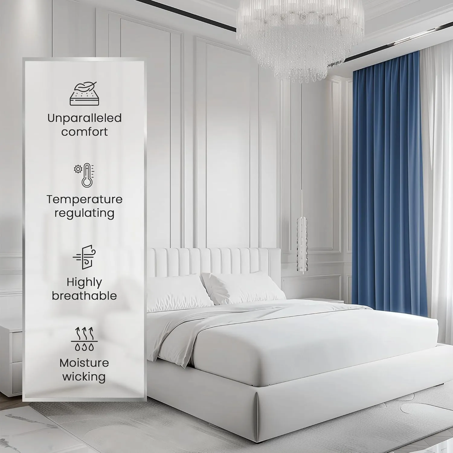 CHATEAU HOME COLLECTION 100% Cotton King Size Sheets Set, 1000 Thread Count, Luxury Hotel Sheets, Soft Sateen Weave, Breathable & Cooling, 4-Piece Set, King Size, White