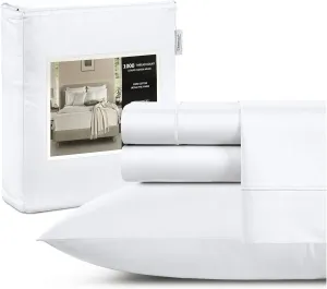 CHATEAU HOME COLLECTION 100% Cotton King Size Sheets Set, 1000 Thread Count, Luxury Hotel Sheets, Soft Sateen Weave, Breathable & Cooling, 4-Piece Set, King Size, White