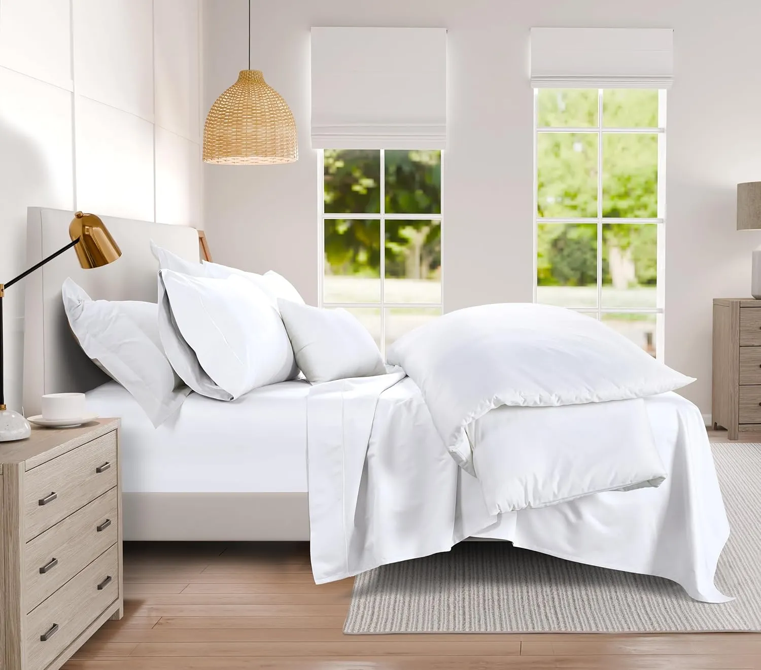 CHATEAU HOME COLLECTION 100% Cotton King Size Sheets Set, 1000 Thread Count, Luxury Hotel Sheets, Soft Sateen Weave, Breathable & Cooling, 4-Piece Set, King Size, White