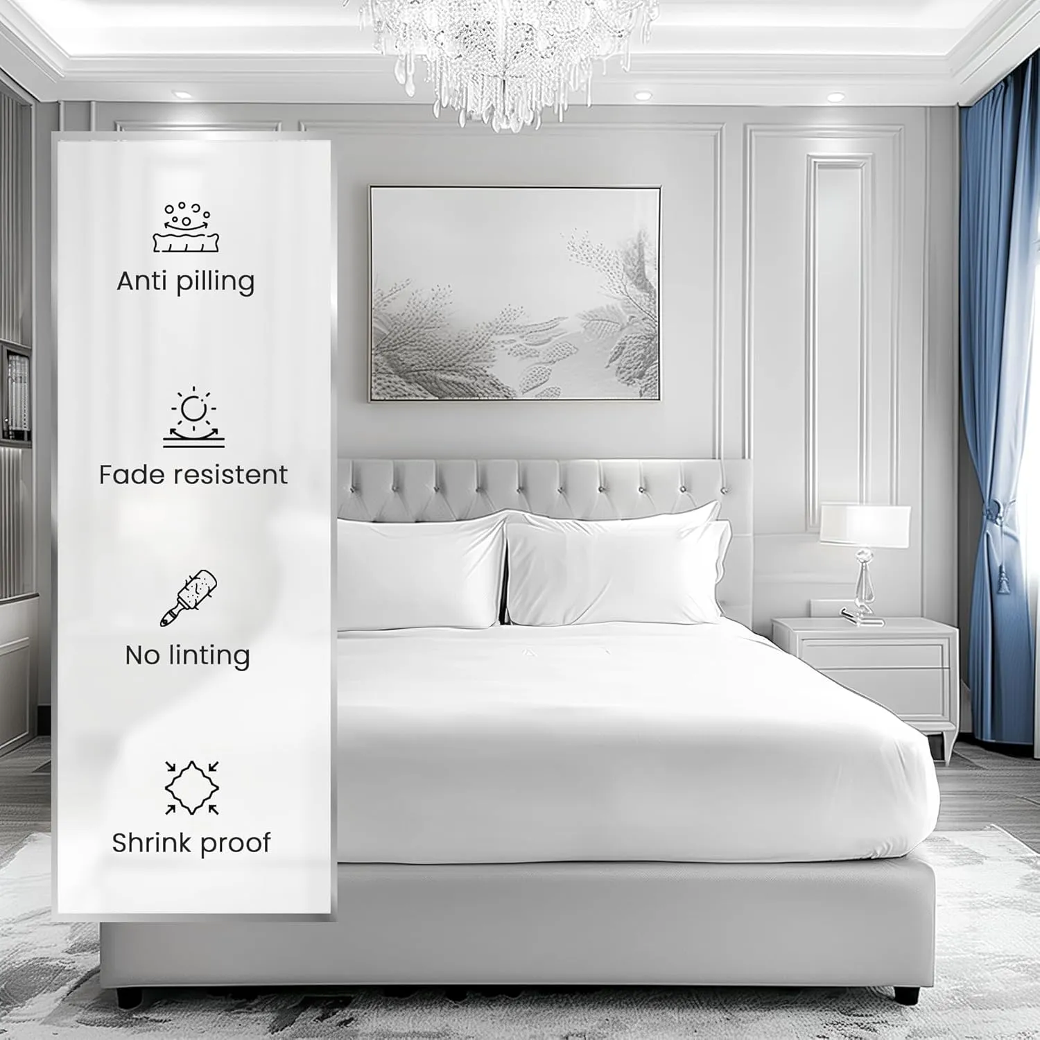 CHATEAU HOME COLLECTION 100% Cotton King Size Sheets Set, 1000 Thread Count, Luxury Hotel Sheets, Soft Sateen Weave, Breathable & Cooling, 4-Piece Set, King Size, White