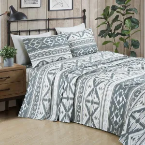 Chezmoi Collection 4-Piece Southwestern Geometric Motif Sheet Set Queen Size - Multicolor Gray White Light Brown Printed Brushed Microfiber Lightweight Breathable Deep Pocket Bed Sheets