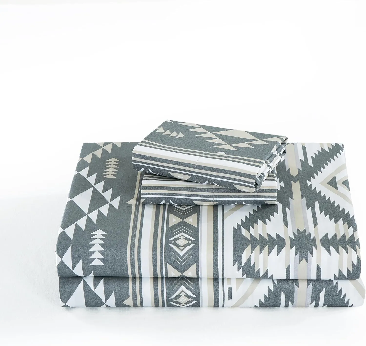 Chezmoi Collection 4-Piece Southwestern Geometric Motif Sheet Set Queen Size - Multicolor Gray White Light Brown Printed Brushed Microfiber Lightweight Breathable Deep Pocket Bed Sheets