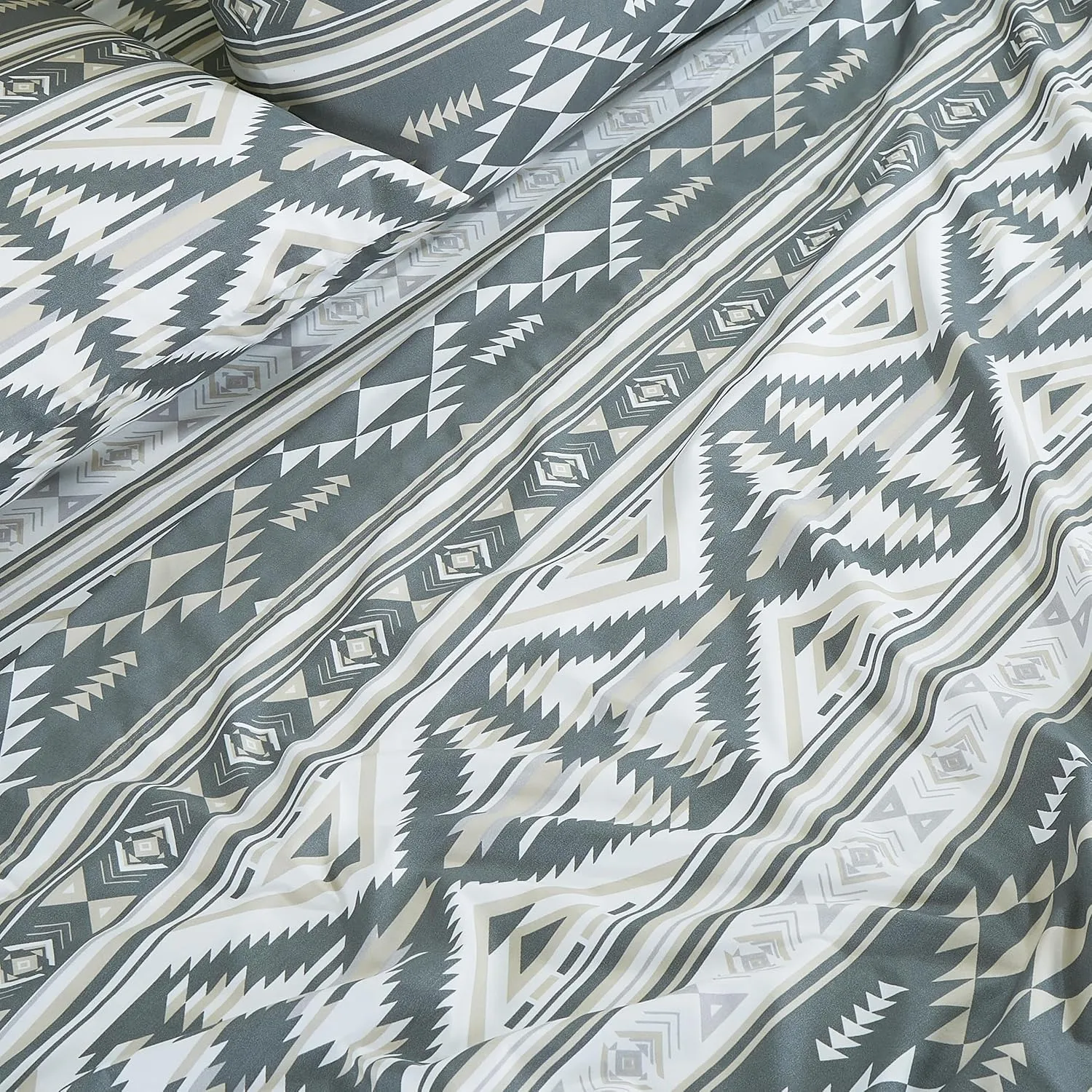 Chezmoi Collection 4-Piece Southwestern Geometric Motif Sheet Set Queen Size - Multicolor Gray White Light Brown Printed Brushed Microfiber Lightweight Breathable Deep Pocket Bed Sheets