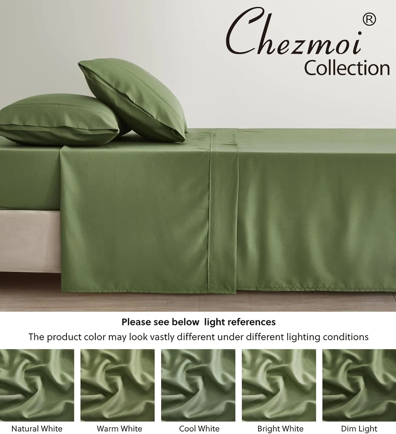 Chezmoi Collection 4-Piece Stone Washed Full Sheet Set - Rayon Derived from Bamboo & Polyester Blended, Breathable & Cooling 15-Inches Deep Pocket Sheets & Pillowcases Set, Olive Green