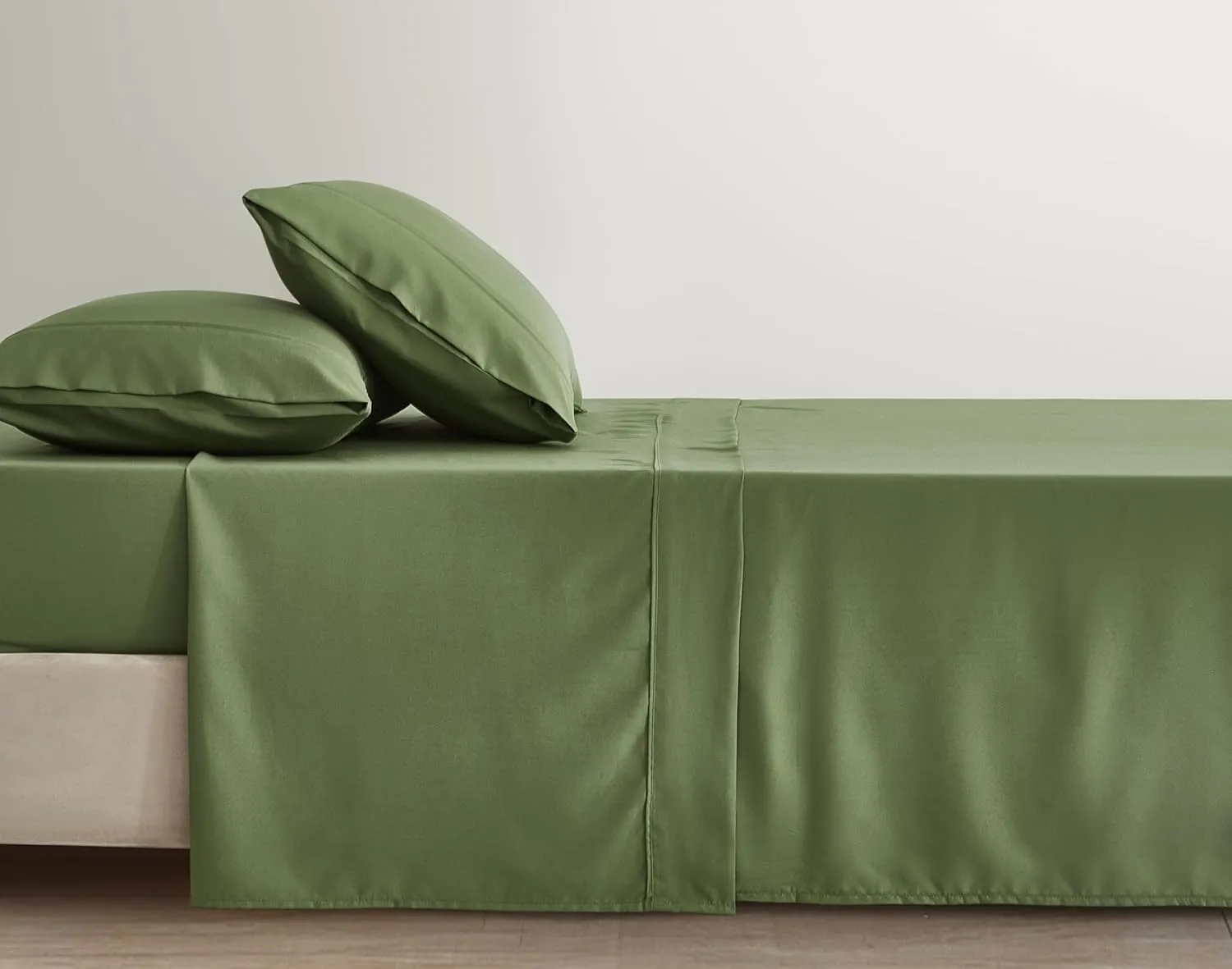 Chezmoi Collection 4-Piece Stone Washed Full Sheet Set - Rayon Derived from Bamboo & Polyester Blended, Breathable & Cooling 15-Inches Deep Pocket Sheets & Pillowcases Set, Olive Green