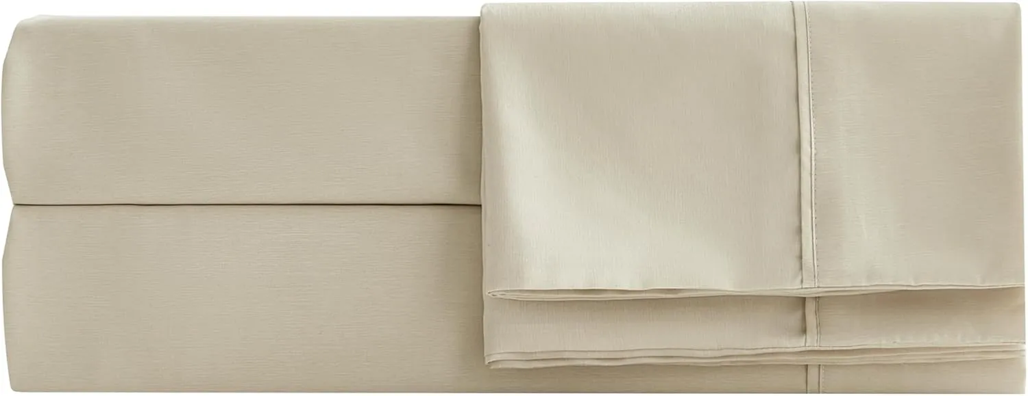 Chezmoi Collection 4-Piece Stone Washed Full Sheet Set - Rayon Derived from Bamboo & Polyester Blended, Breathable & Cooling 15-Inches Deep Pocket Sheets & Pillowcases Set, Sand