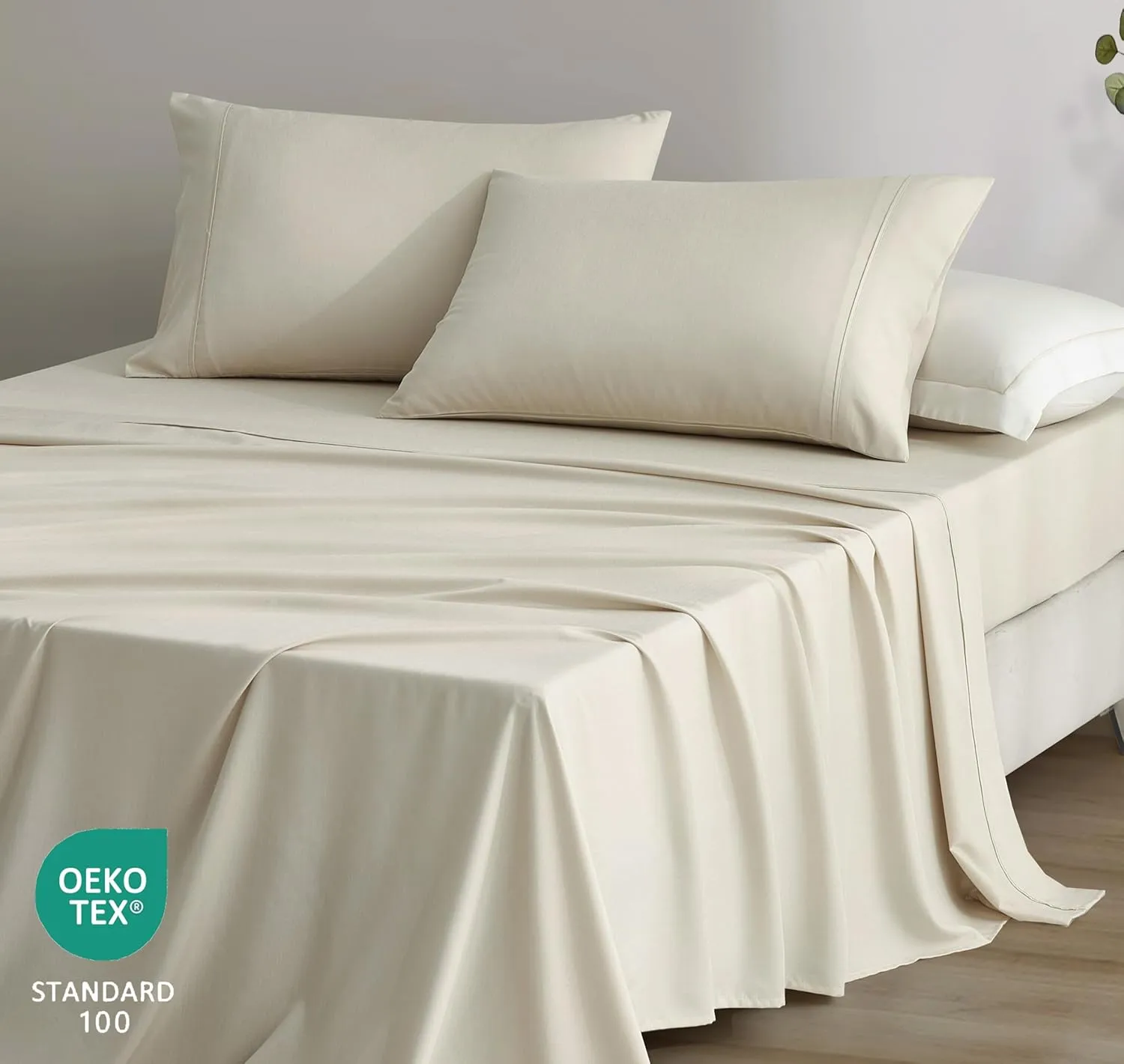 Chezmoi Collection 4-Piece Stone Washed Full Sheet Set - Rayon Derived from Bamboo & Polyester Blended, Breathable & Cooling 15-Inches Deep Pocket Sheets & Pillowcases Set, Sand