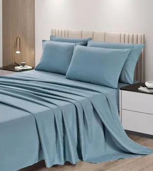 Chezmoi Collection 6-Piece China Blue Sheet Set California King - Extra Soft Breathable Brushed Microfiber Bed Sheets with 15" Deep Pocket & 4 Pillowcases
