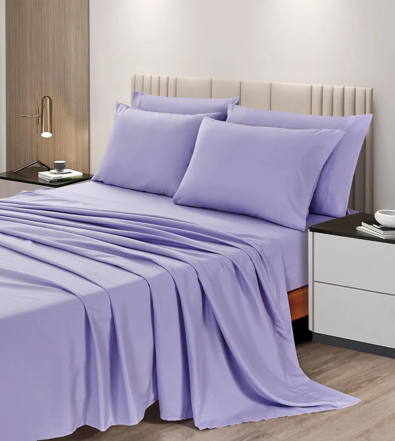 Chezmoi Collection 6-Piece Lavender Sheet Set California King - Extra Soft Breathable Brushed Microfiber Bed Sheets with 15" Deep Pocket & 4 Pillowcases