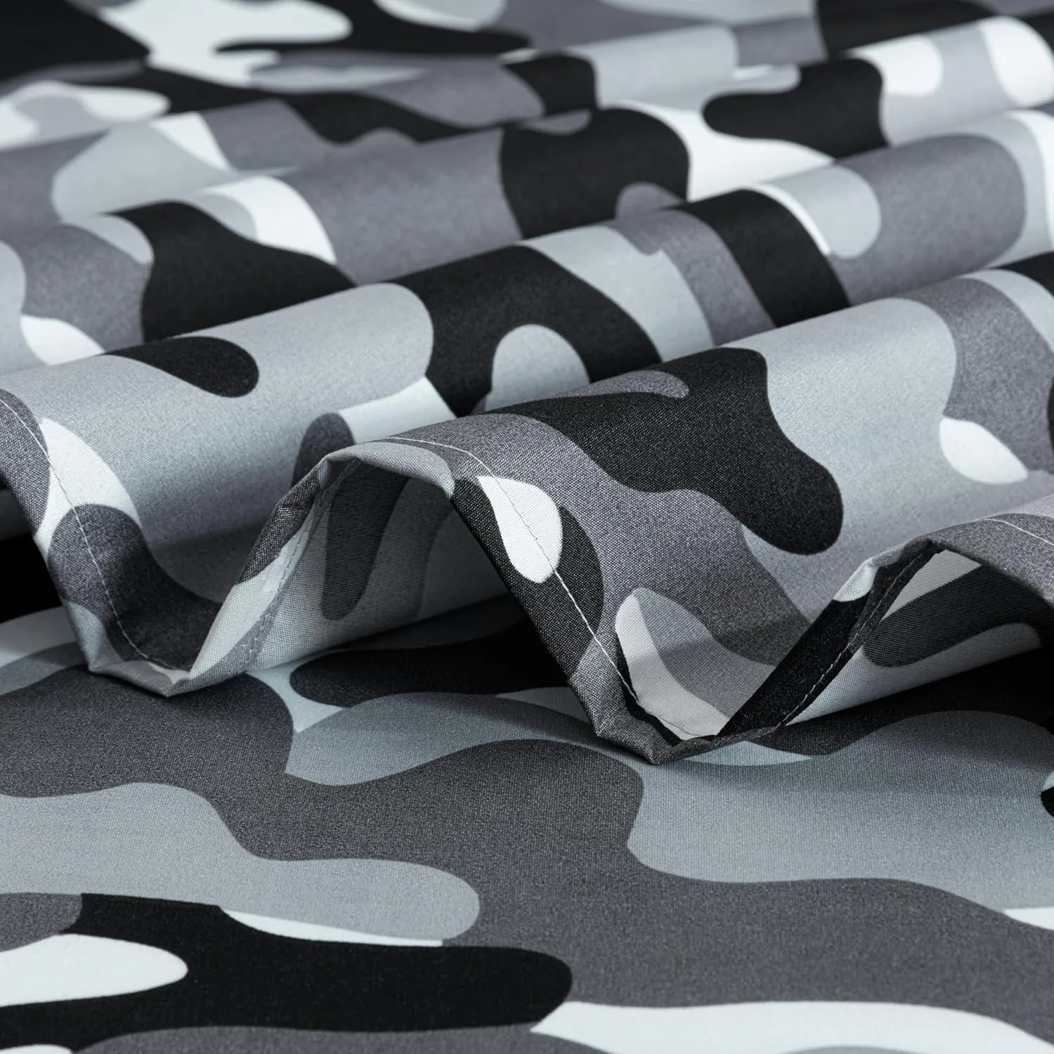 Chezmoi Collection Military Camo 4-Piece Sheet Set - Camouflage Black Gray Printed Microfiber Soft Breathable Deep Pocket Sheets and Pillowcases Set, Full Size