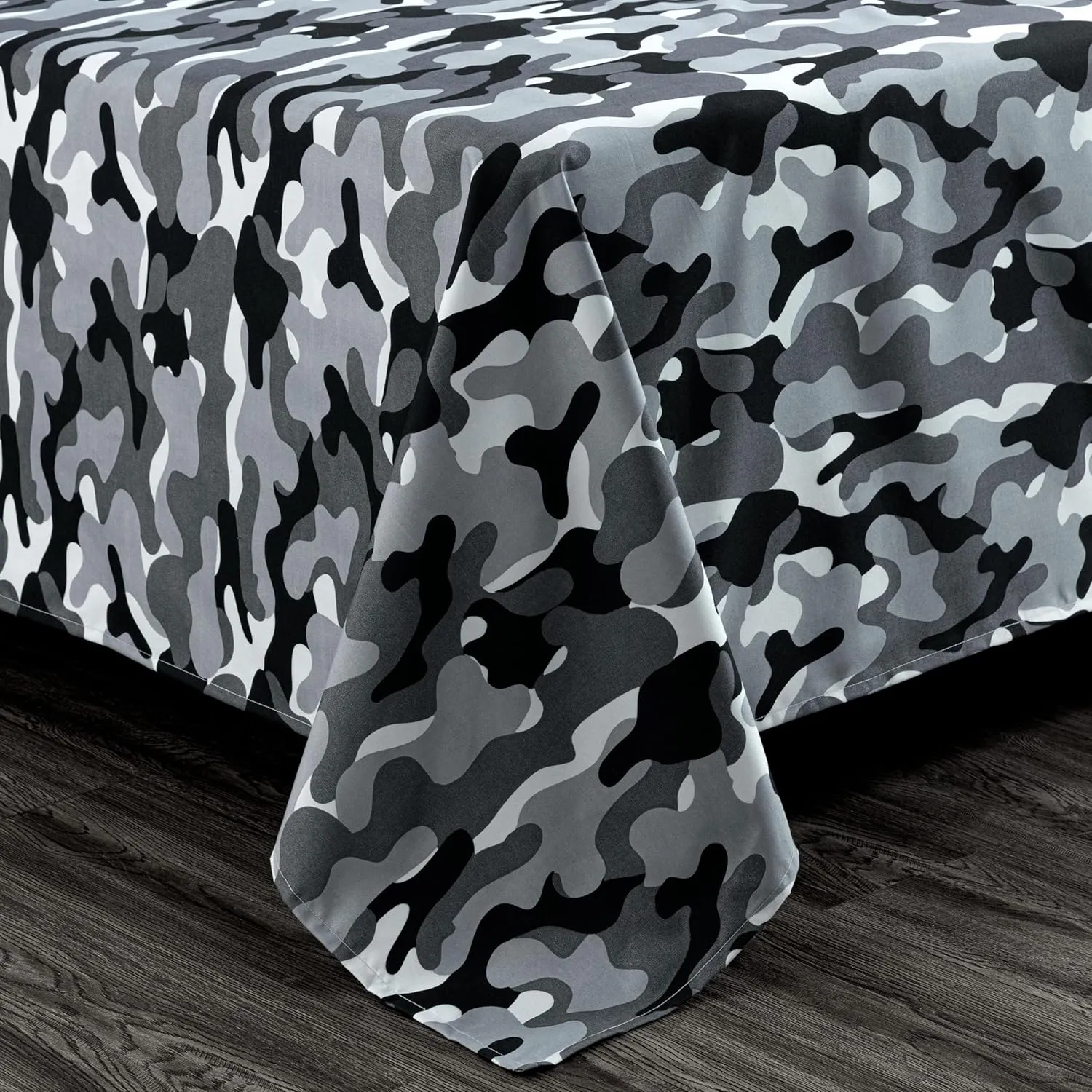 Chezmoi Collection Military Camo 4-Piece Sheet Set - Camouflage Black Gray Printed Microfiber Soft Breathable Deep Pocket Sheets and Pillowcases Set, Full Size