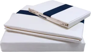 Chezmoi Collection Portofino 4-Piece 400 Thread Count Tencel Cotton Sheet Set - Applique Bordered - Silky Soft, Smooth, Breathable Cooling - California King, Navy