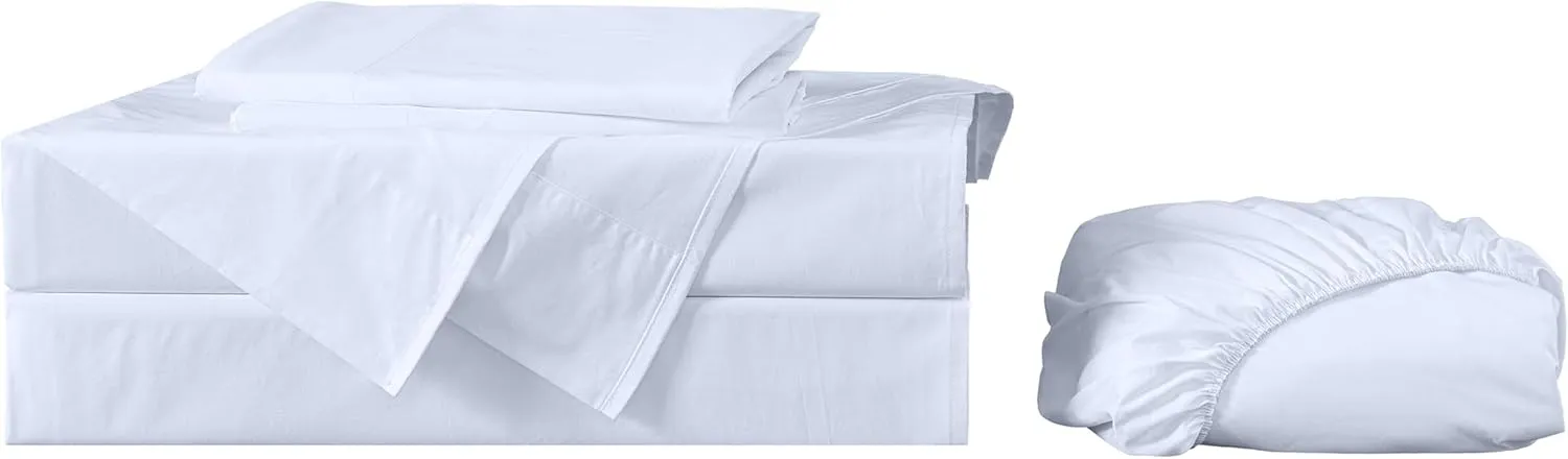 Chezmoi Collection Solid White 250TC 100% Cotton Twill Bed Sheet Set California King Size, 4-Piece Luxury Soft Breathable Smooth 16-Inches Deep Pocket Sheets and Pillowcases Set
